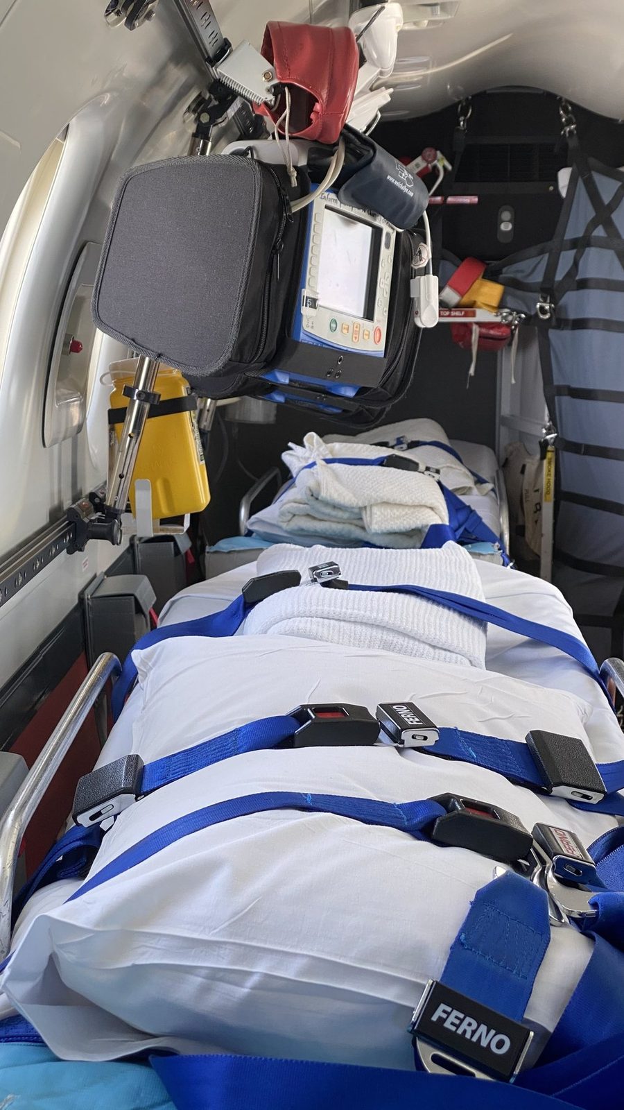 Ambulance stretcher and monitoring equipment